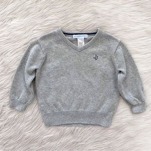 Janie and Jack Boys Gray Logo Embroidered Cotton V-Neck Sweater Jumper Pullover